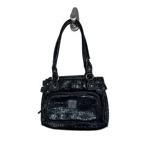 Koltov Black Faux Leather Croc Embossed Shoulder Bag Purse
